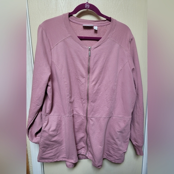 New Denim & Co Pink Zip-Up Cardigan - Picture 1 of 3
